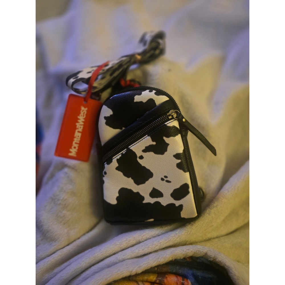 Montana West Cow Print Sling Bag Small Crossbody Black White MWC-3353BK NEW